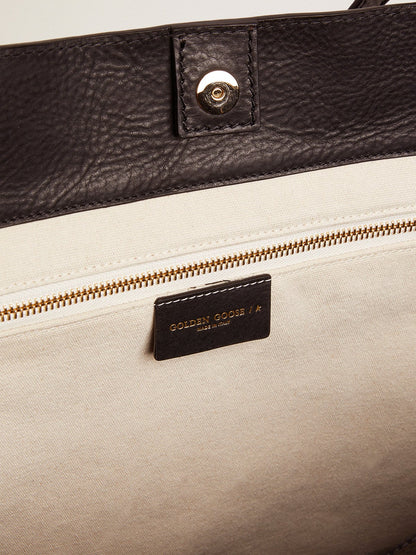 Pasadena Bag in black hammered leather with gold logo on the front - Golden Goose Women