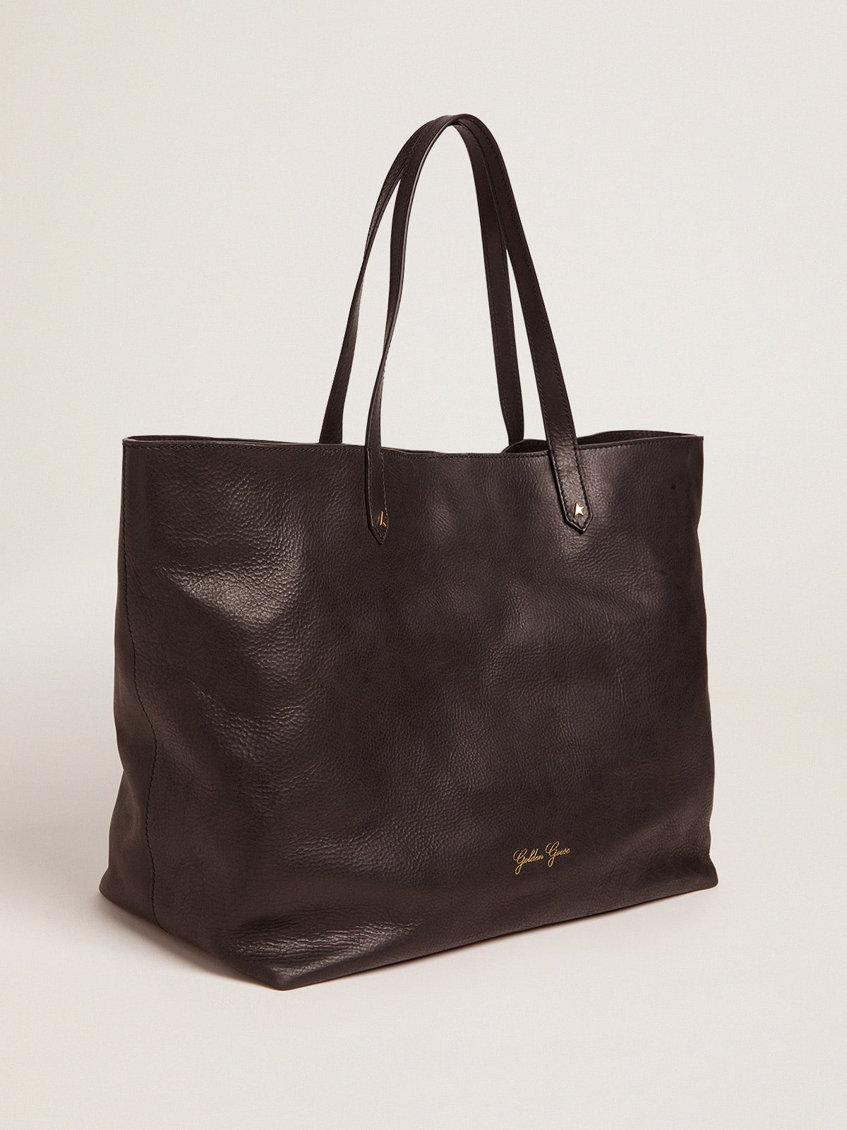 Pasadena Bag in black hammered leather with gold logo on the front - Golden Goose Women