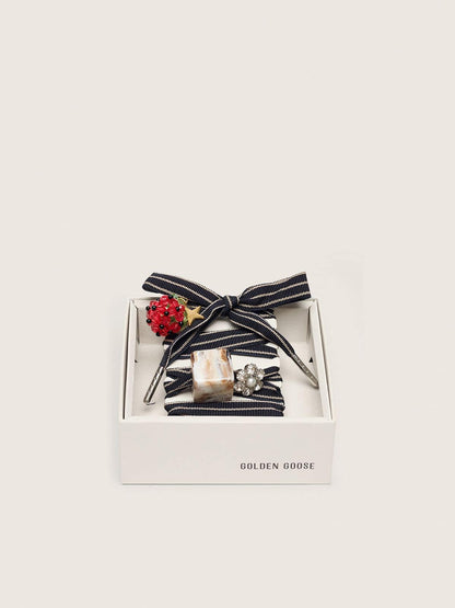 Skins blue and beige striped laces with raspberry, stone and crystal charms - Golden Goose Women|Men