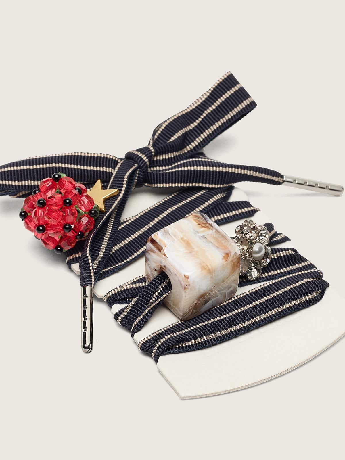 Skins blue and beige striped laces with raspberry, stone and crystal charms - Golden Goose Women|Men