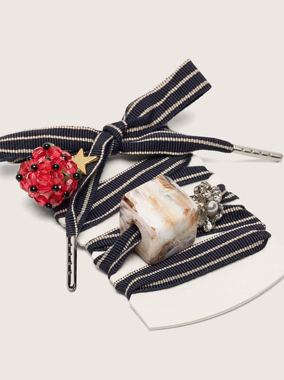Skins blue and beige striped laces with raspberry, stone and crystal charms - Golden Goose Women|Men