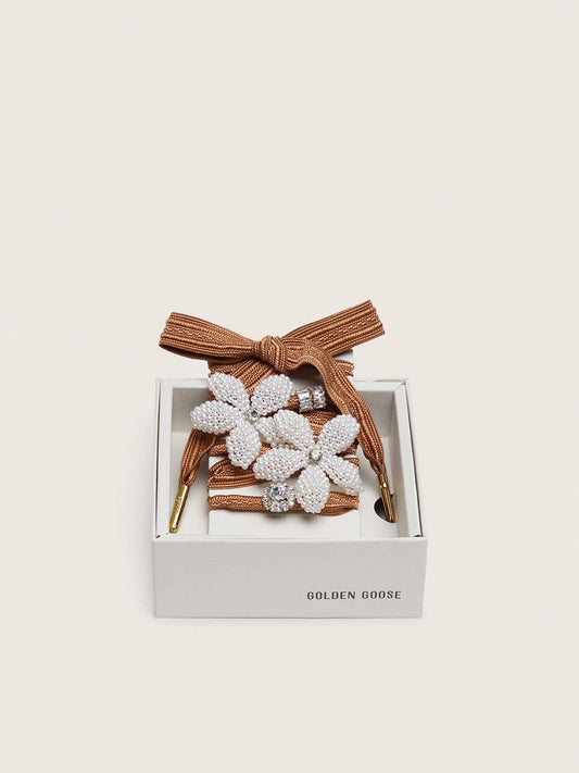 Skins burgundy and peach striped laces with beaded and crystal charms - Golden Goose Women|Men