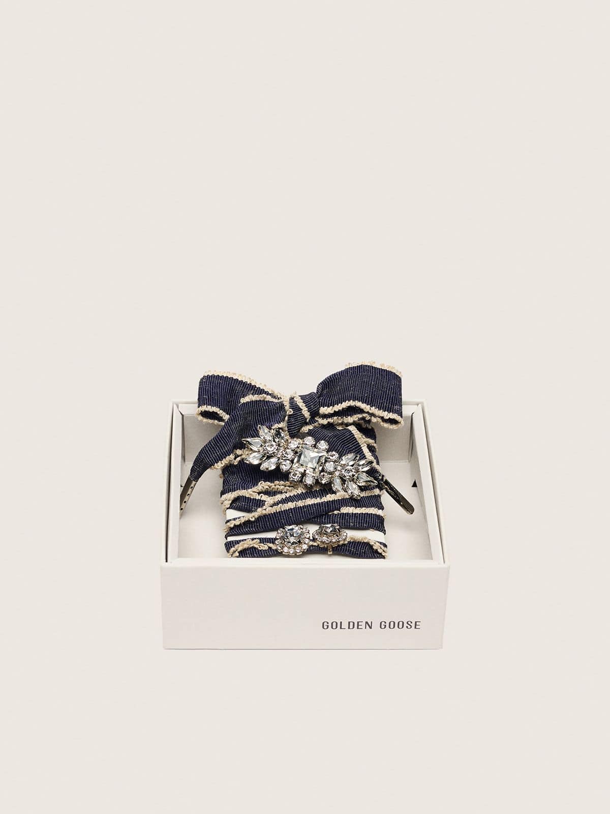 Skins denim blue laces embellished with beige trim and two charms - Golden Goose Women|Men
