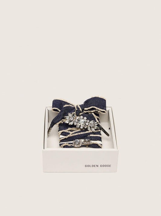 Skins denim blue laces embellished with beige trim and two charms - Golden Goose Women|Men