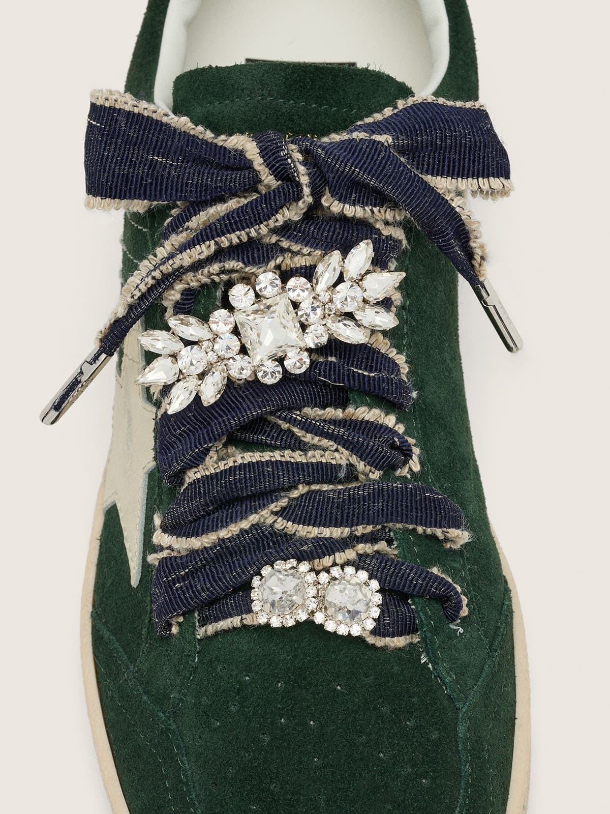 Skins denim blue laces embellished with beige trim and two charms - Golden Goose Women|Men