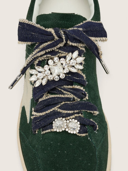 Skins denim blue laces embellished with beige trim and two charms - Golden Goose Women|Men