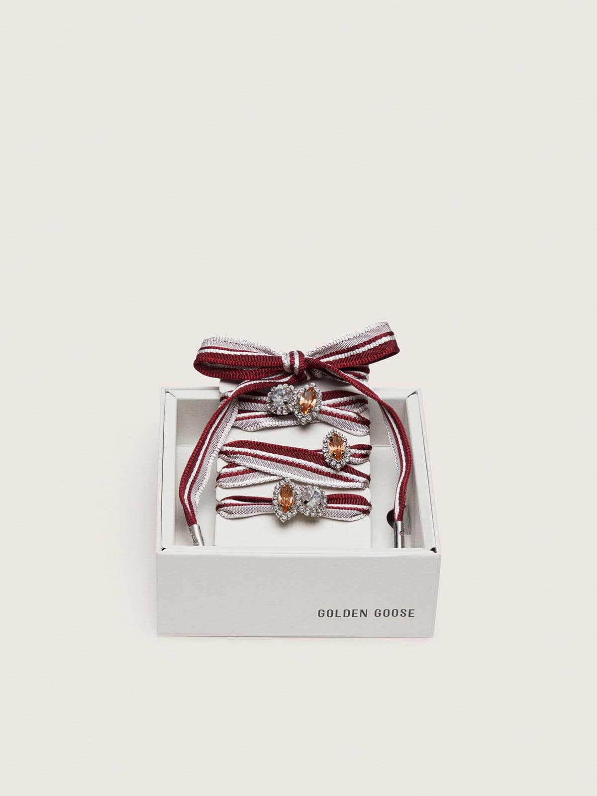Skins white and burgundy striped laces embellished with charms - Golden Goose Women|Men
