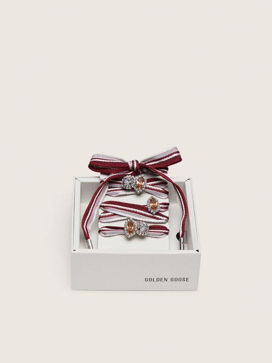 Skins white and burgundy striped laces embellished with charms - Golden Goose Women|Men