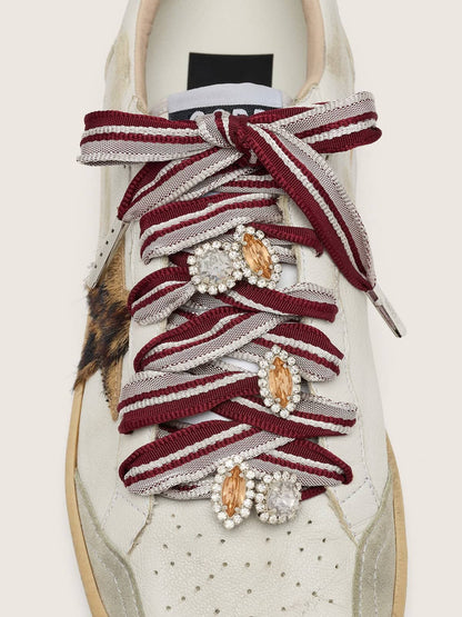 Skins white and burgundy striped laces embellished with charms - Golden Goose Women|Men