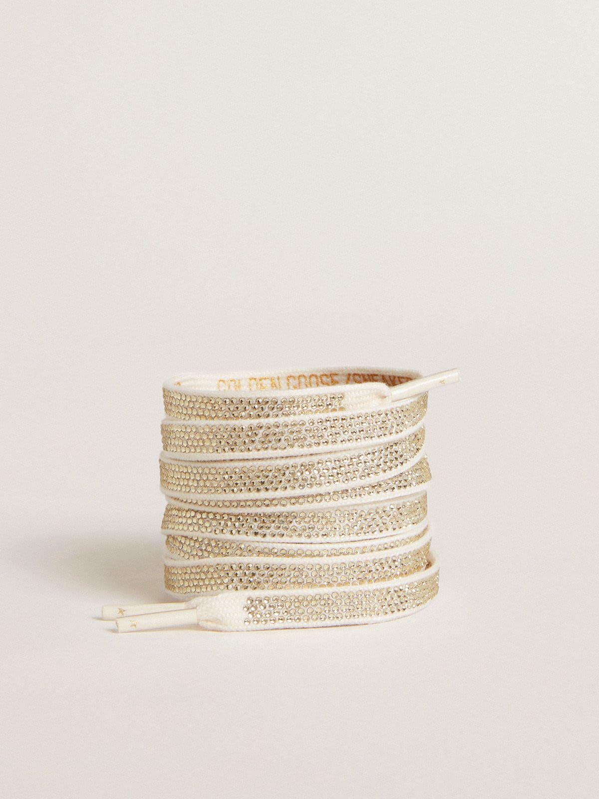 Cotton laces with silver Swarovski crystals and gold-colored logo - Golden Goose Women|Men