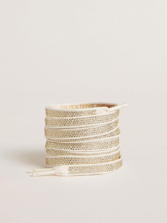 Cotton laces with silver Swarovski crystals and gold-colored logo - Golden Goose Women|Men