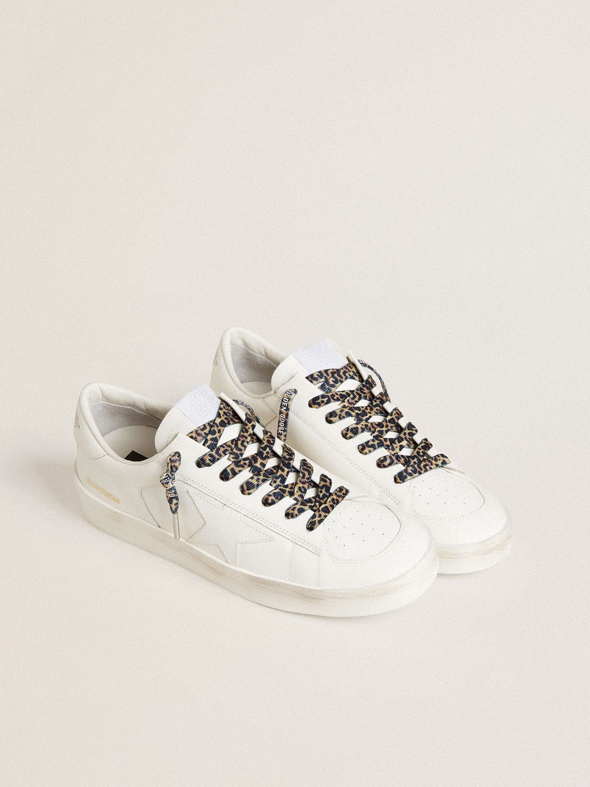 Beige leopard-print laces with contrasting white logo - Golden Goose Women|Men