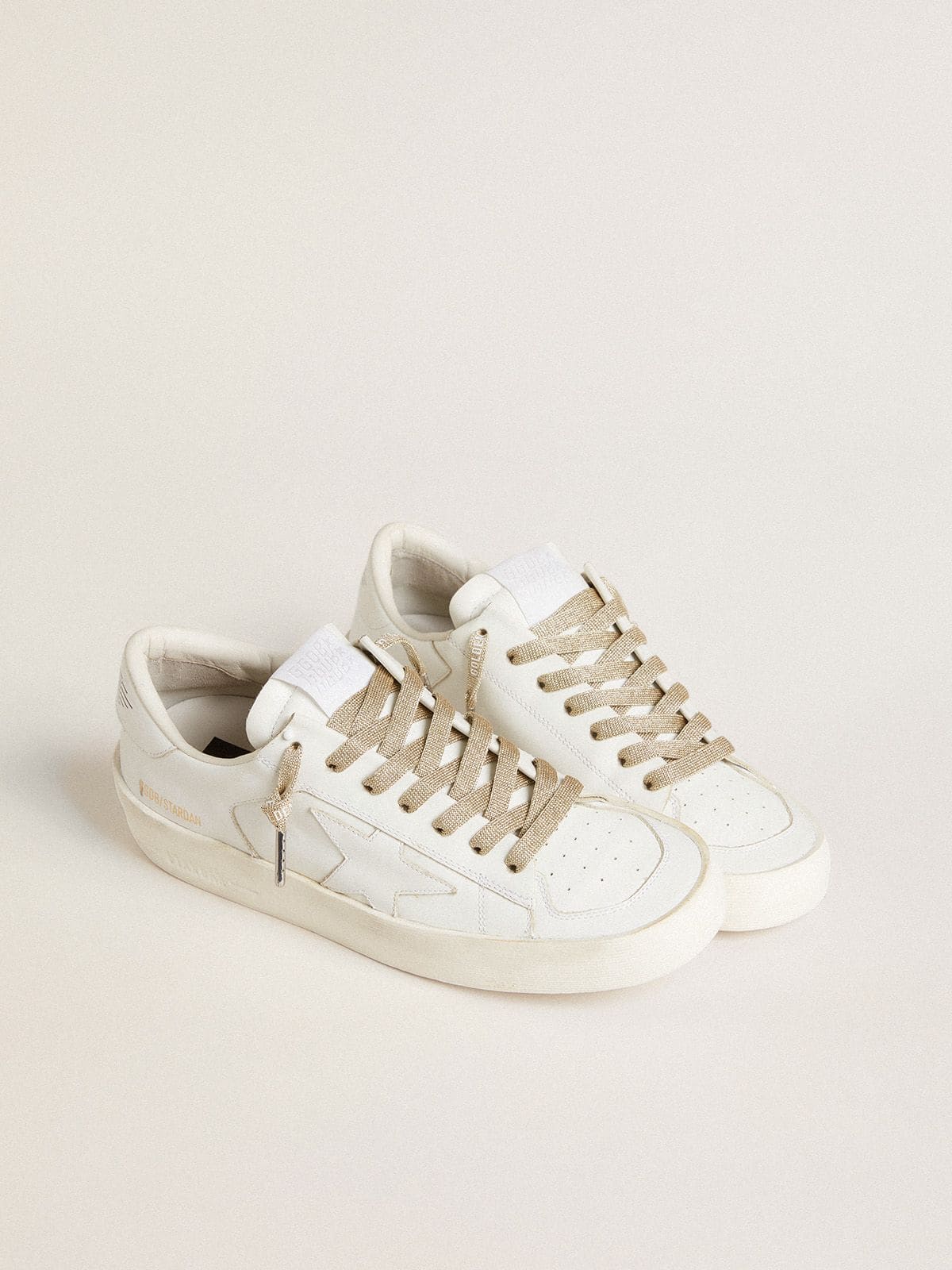 Gold-colored Lurex laces with contrasting white logo - Golden Goose Women|Men