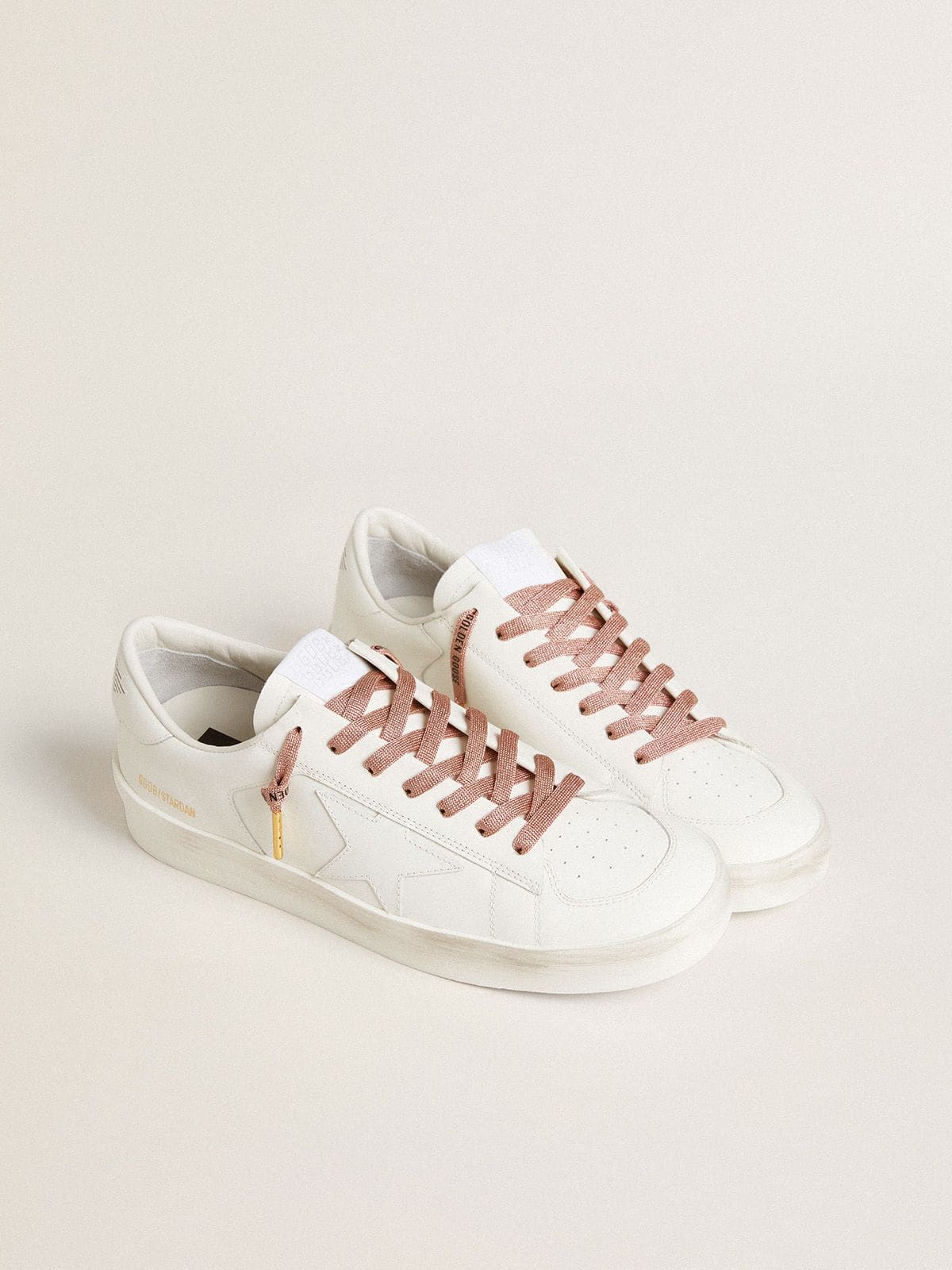 Salmon pink Lurex laces with contrasting black logo - Golden Goose Women|Men