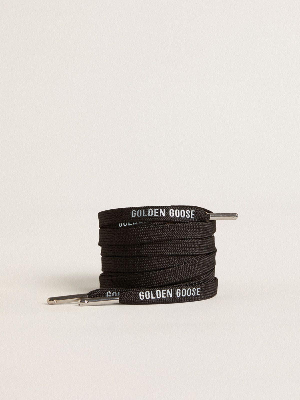 Black cotton laces with contrasting silver logo - Golden Goose Women|Men