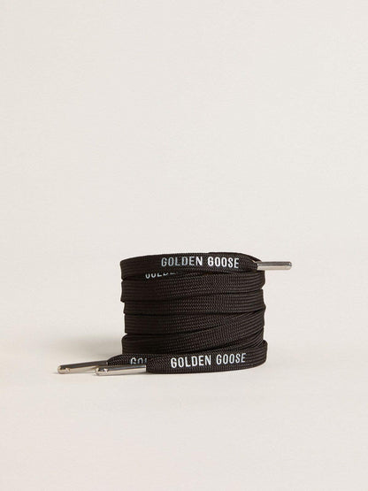 Black cotton laces with contrasting silver logo - Golden Goose Women|Men