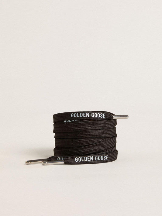Black cotton laces with contrasting silver logo - Golden Goose Women|Men