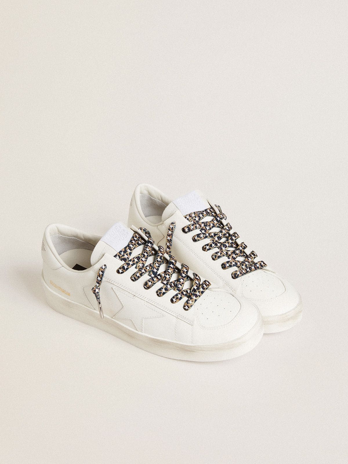 Brown leopard-print laces with contrasting white stars - Golden Goose Women|Men
