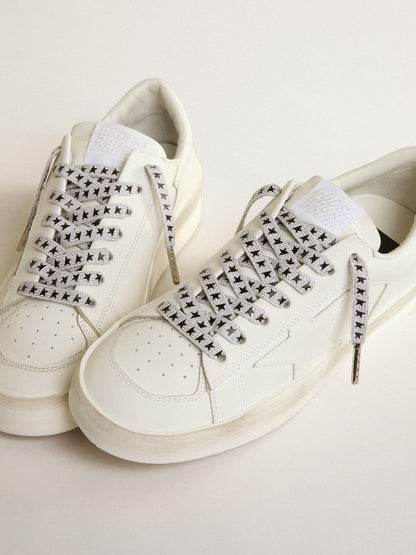 Ice-gray cotton laces with contrasting black stars - Golden Goose Women|Men
