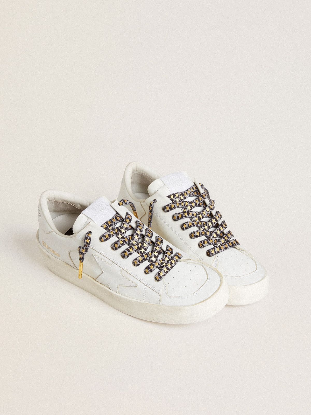 Laces with gray and black animal print with contrasting gold stars - Golden Goose Women|Men