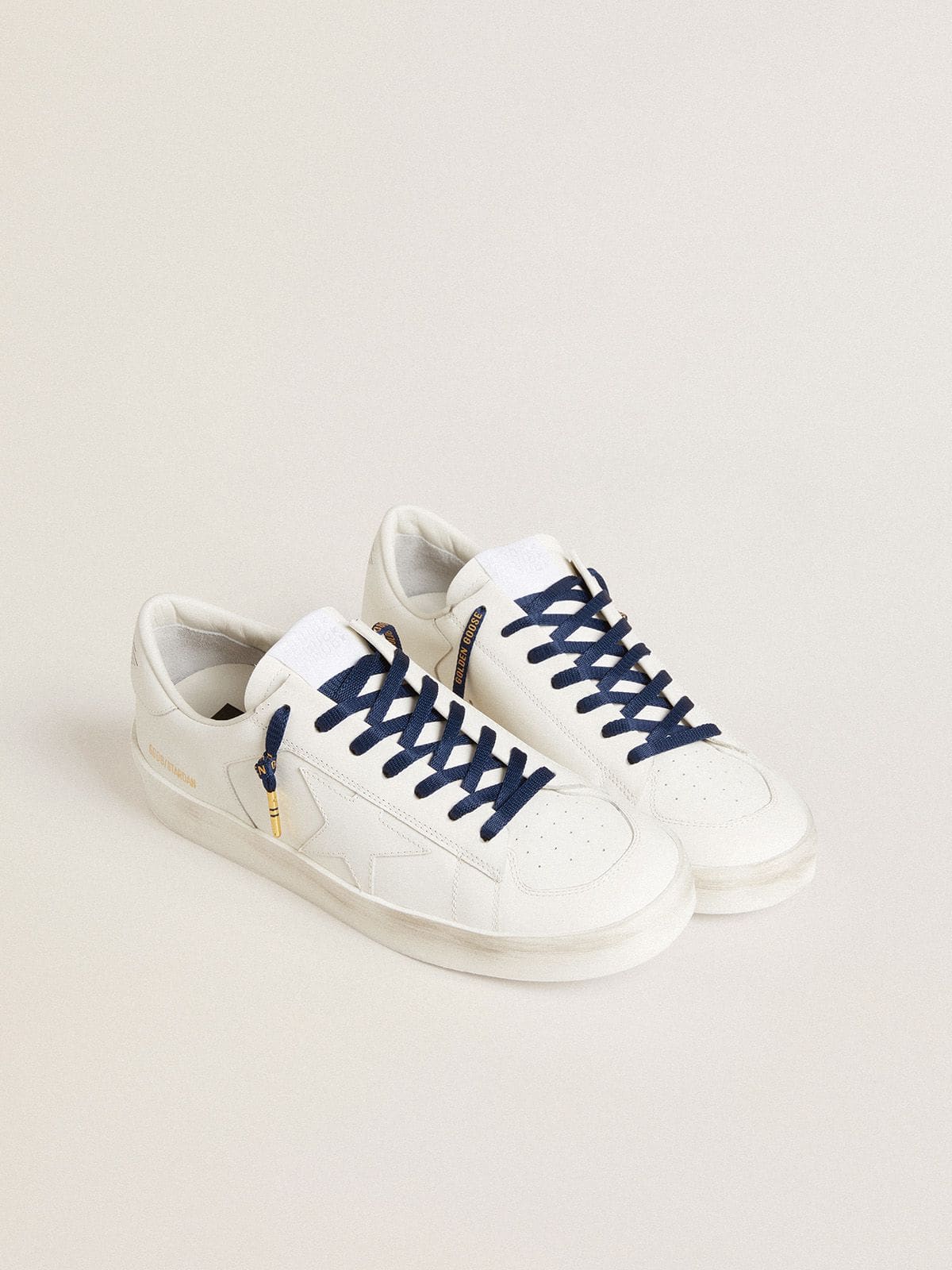 Blue cotton laces with contrasting gold-colored logo - Golden Goose Women|Men