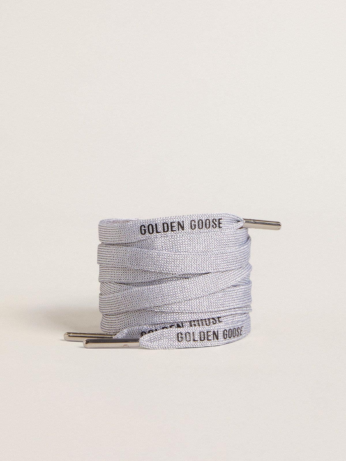 Silver-colored Lurex laces with contrasting black logo - Golden Goose Women|Men