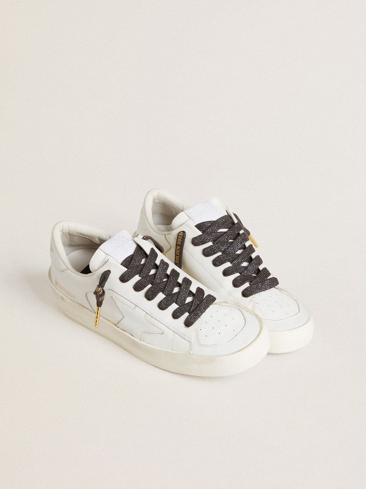 Dark gray lurex laces with contrasting gold logo - Golden Goose Women|Men