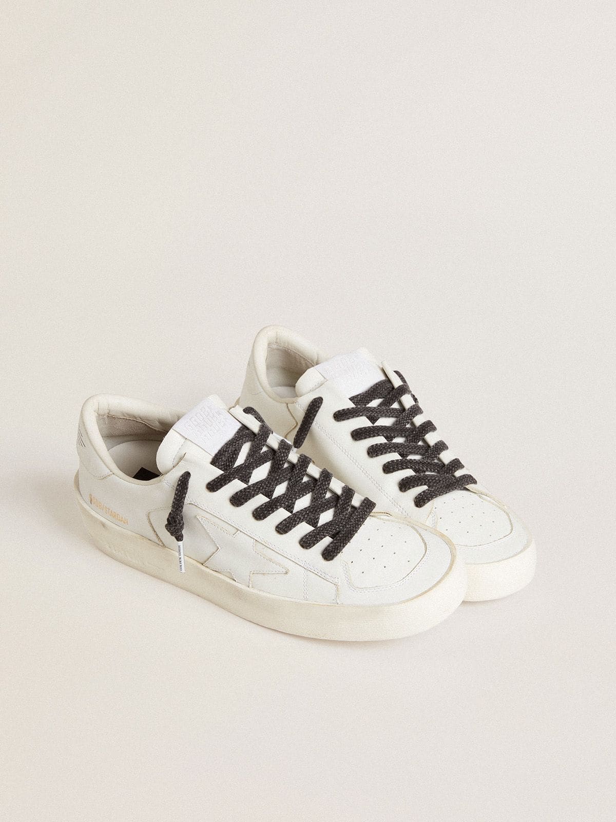 Worn-black cotton laces with logoed aglet - Golden Goose Women|Men