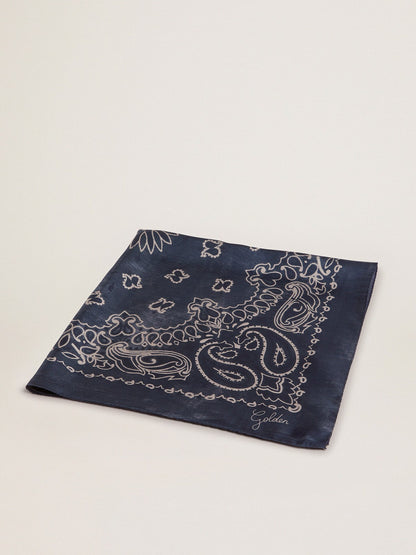 Denim-blue Golden Collection scarf with paisley pattern - Golden Goose Women|Men