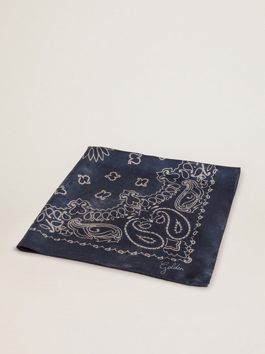 Denim-blue Golden Collection scarf with paisley pattern - Golden Goose Women|Men