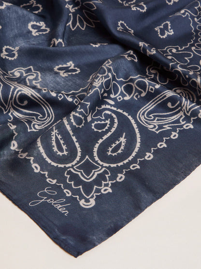 Denim-blue Golden Collection scarf with paisley pattern - Golden Goose Women|Men
