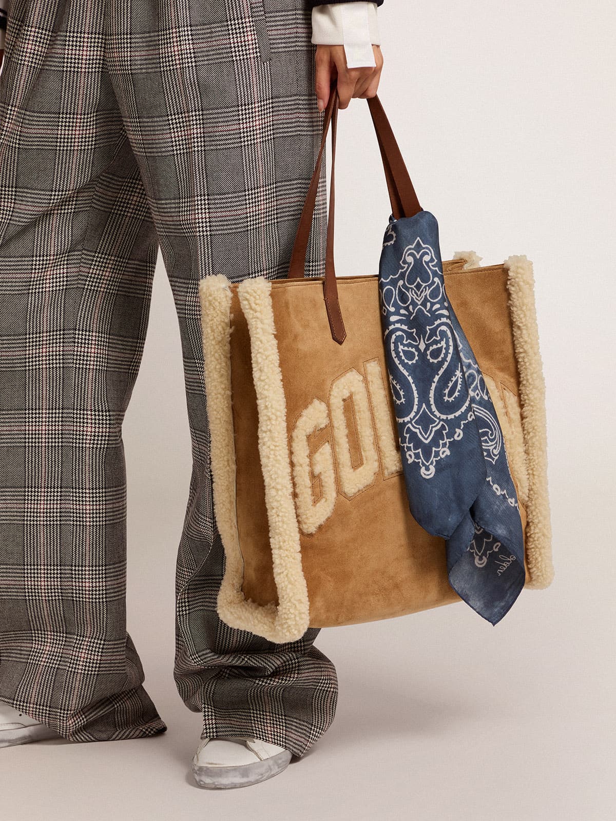 Denim-blue Golden Collection scarf with paisley pattern - Golden Goose Women|Men