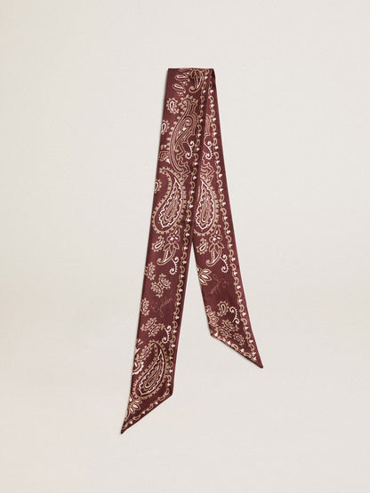 Ribbon in burgundy silk twill with paisley pattern - Golden Goose Women