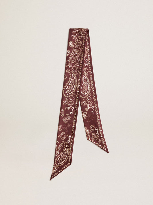 Ribbon in burgundy silk twill with paisley pattern - Golden Goose Women