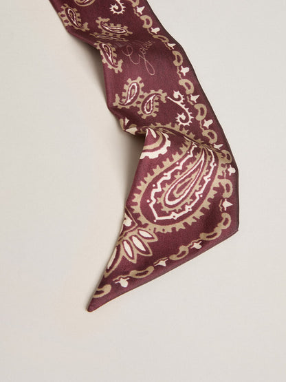 Ribbon in burgundy silk twill with paisley pattern - Golden Goose Women