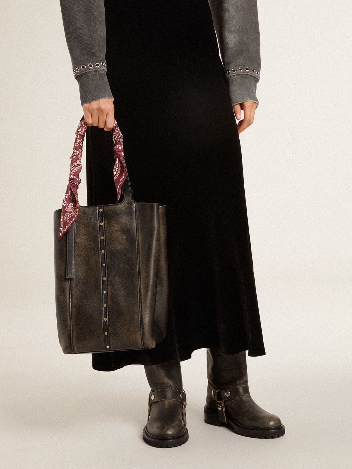 Ribbon in burgundy silk twill with paisley pattern - Golden Goose Women