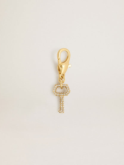Key-shaped charm in gold-colored brass with crystals - Golden Goose Women
