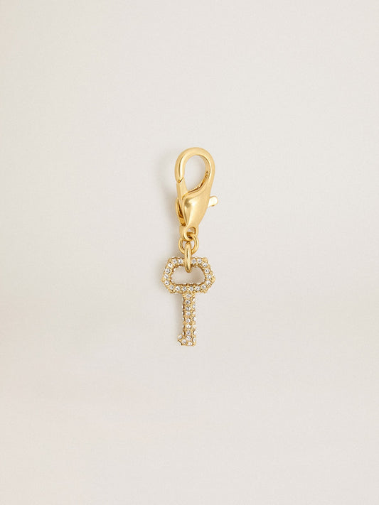 Key-shaped charm in gold-colored brass with crystals - Golden Goose Women