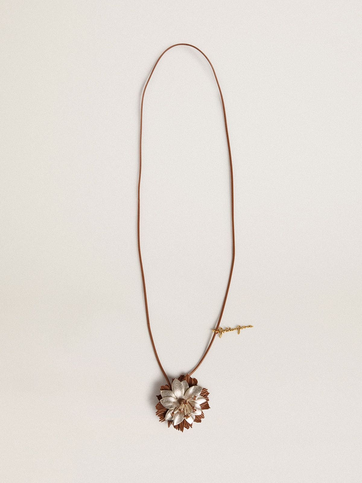 Pendant flower charm in tan and champagne leather - Golden Goose Women
