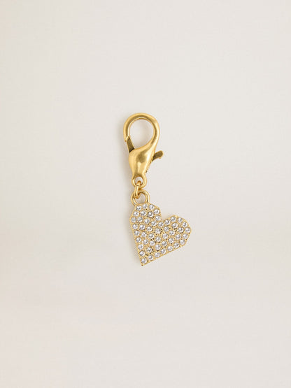 Heart-shaped charm in gold-colored brass with crystals - Golden Goose Women