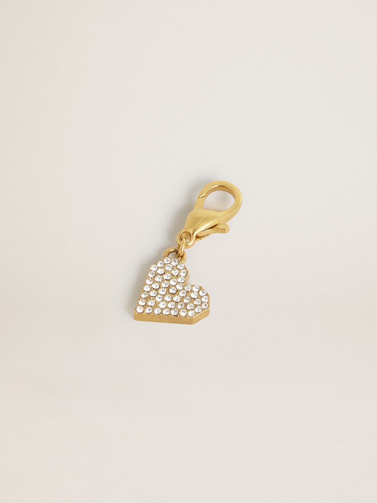 Heart-shaped charm in gold-colored brass with crystals - Golden Goose Women