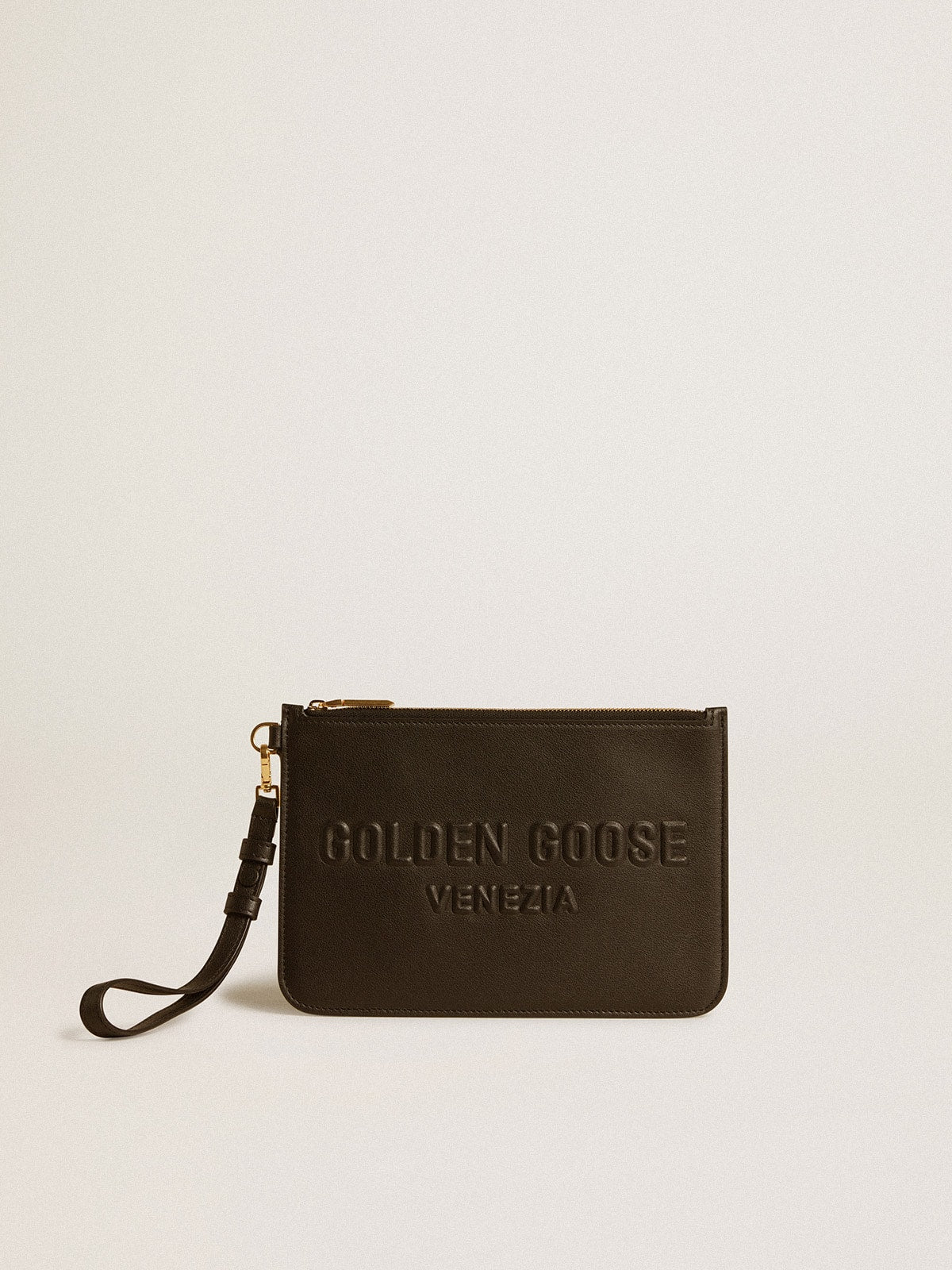 Pouch in black leather with raised logo - Golden Goose Women