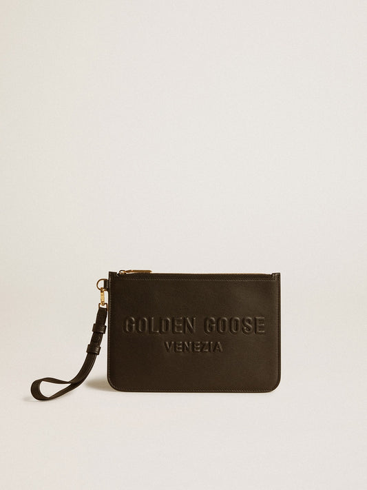 Pouch in black leather with raised logo - Golden Goose Women
