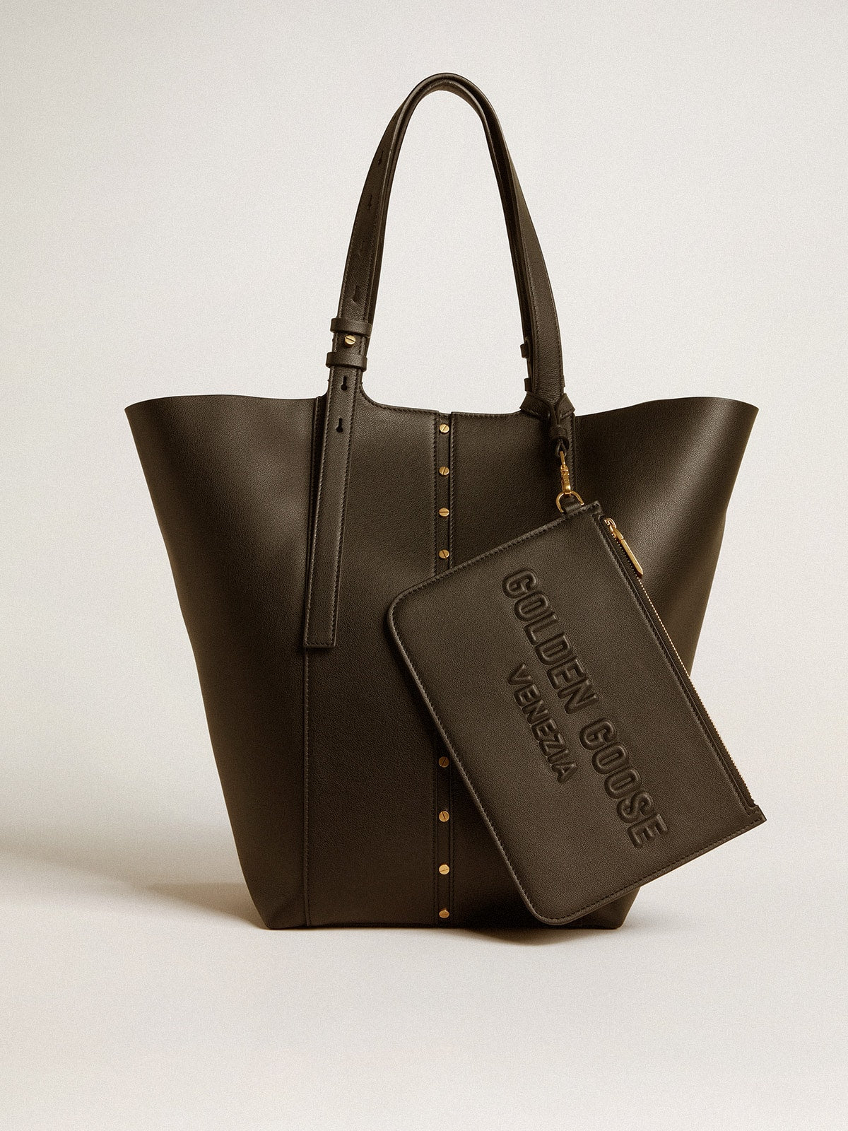 Pouch in black leather with raised logo - Golden Goose Women