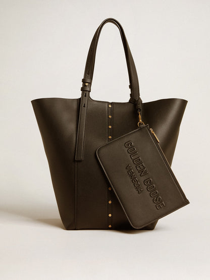 Pouch in black leather with raised logo - Golden Goose Women