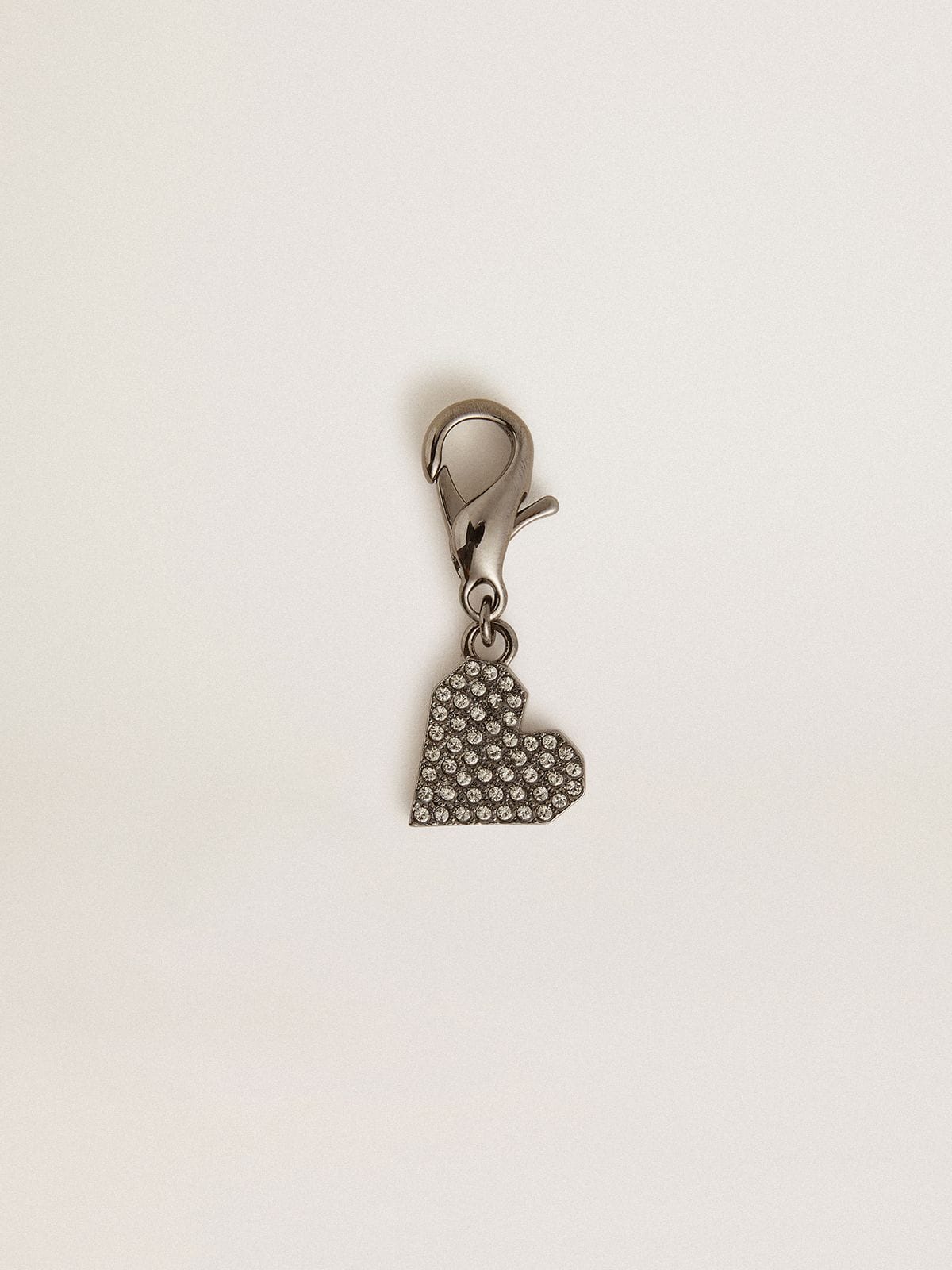 Heart-shaped charm in silver-colored brass with crystals - Golden Goose Women