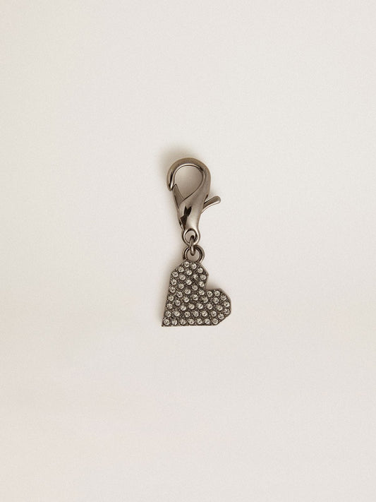 Heart-shaped charm in silver-colored brass with crystals - Golden Goose Women
