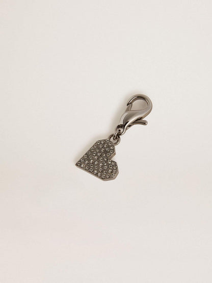 Heart-shaped charm in silver-colored brass with crystals - Golden Goose Women
