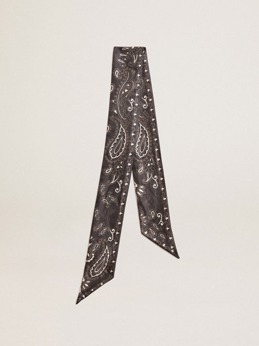 Ribbon in black silk twill with paisley pattern - Golden Goose Women