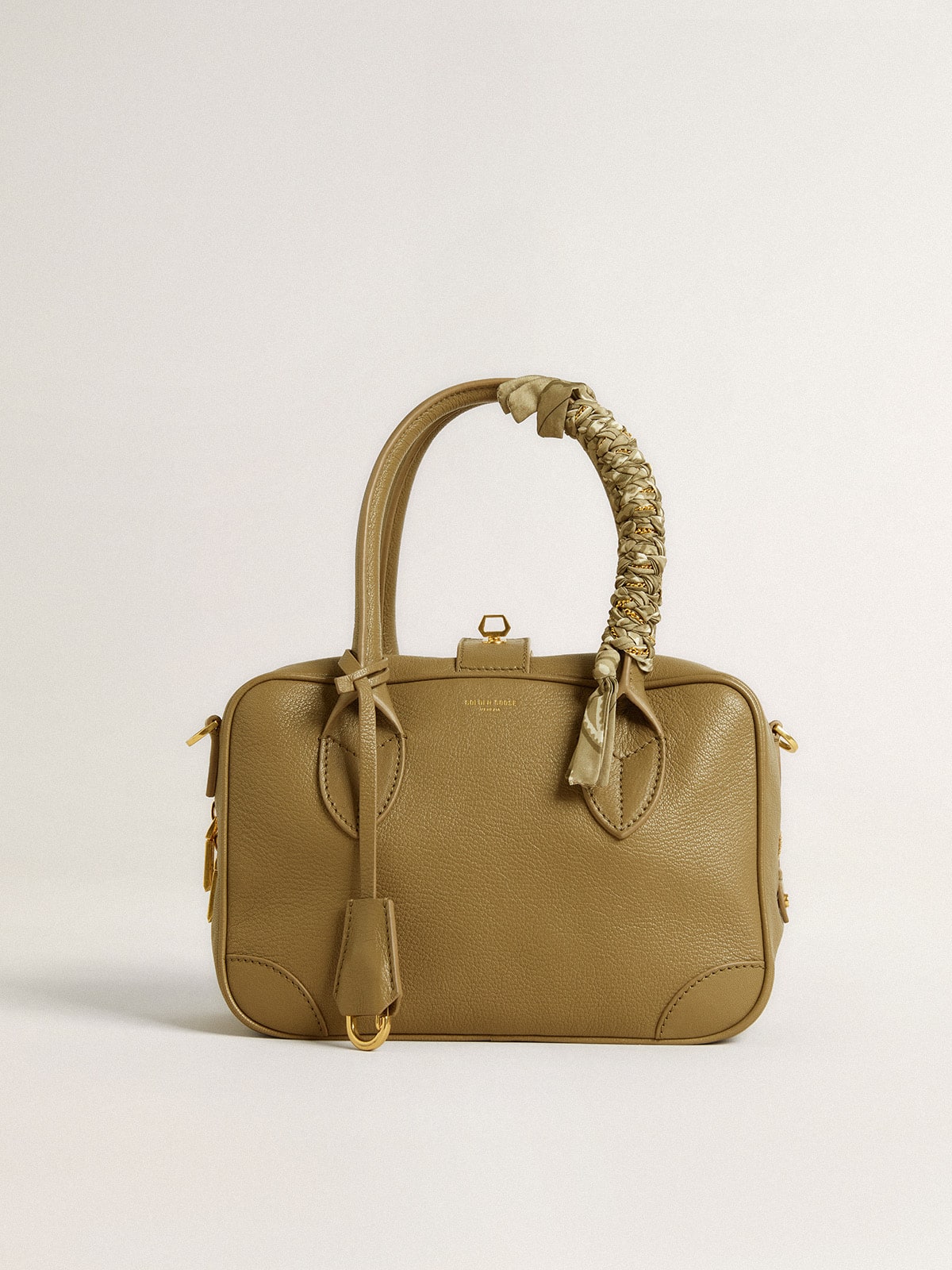 Dove-gray braided fabric charm with brass chain - Golden Goose Women